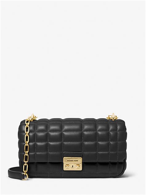 michael kors leather quilted bag campagne color|Tribeca Large Quilted Leather Shoulder Bag .